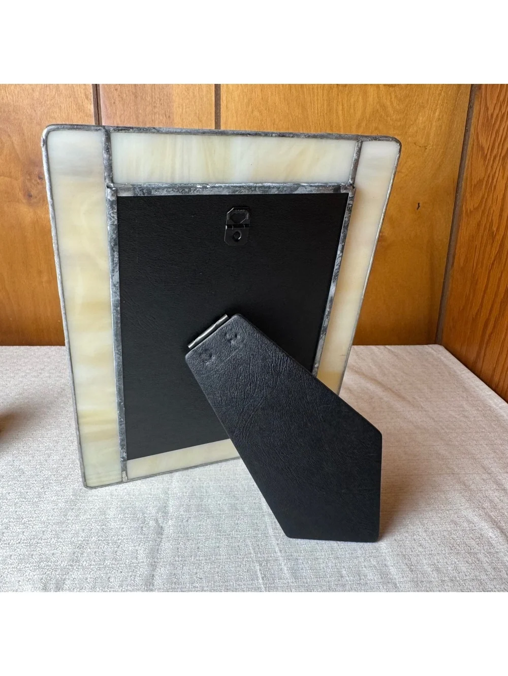 Stained Glass 5x7 Photo Frame Iridescent Art Glass Amber Cabochon Wire Accent